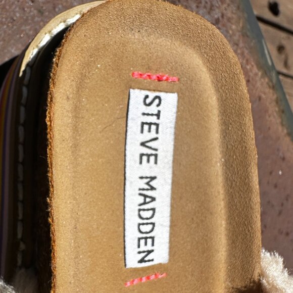 EUC RARE Steve Madden Jkathyy Natural Plush Shearlin Platform Slippers - Picture 6 of 7